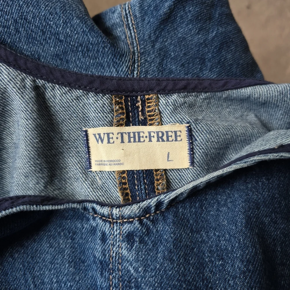 Free People Blue Denim V-Neck Utility Jumpsuit